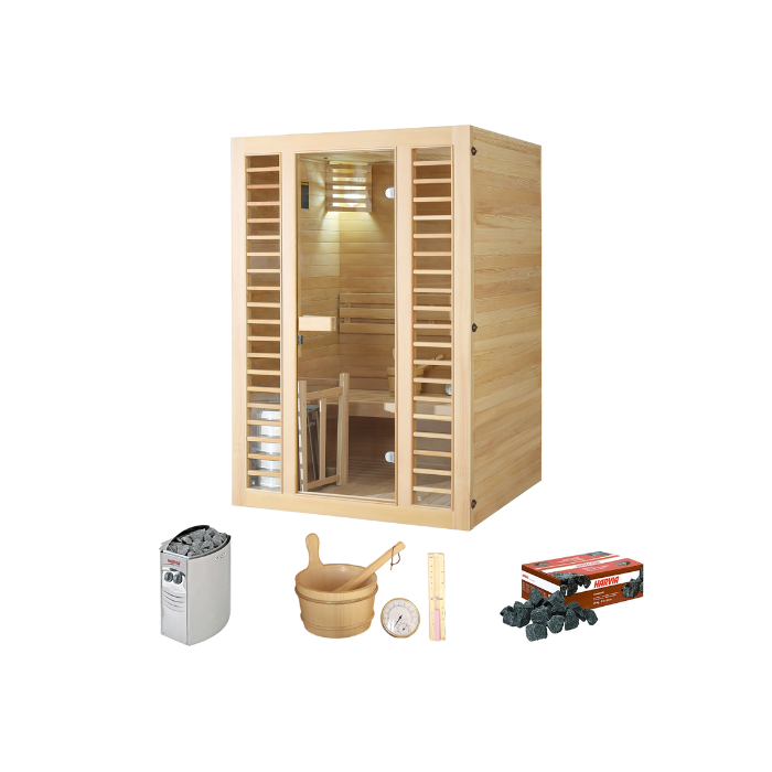 סאונת Neptune 2P מבית Holl’s מציעה חוויית סאונה פינית מסורתית קומפקטית אמיתית. כוללת תנור Harvia Vega3.5kW, 20 ק"ג אבני בזלת, ועיצוב עץ אשוח קנדי איכותי. לפרטים נוספים כנסו ל-STORENET אתר היבואן