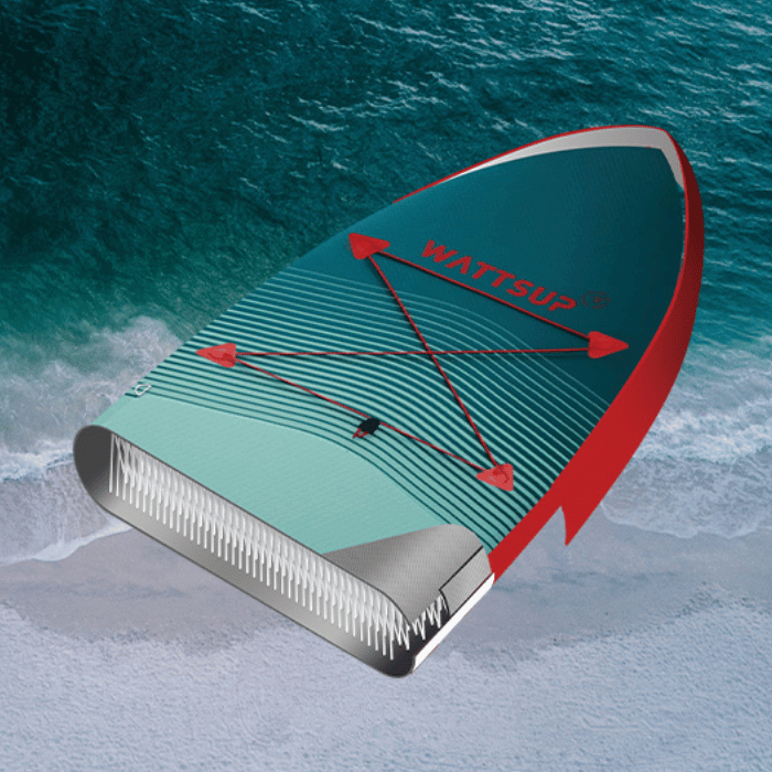 SUP מתנפח WATTSUP F12 – לוח חתירה מחוזק עם משטח EVA נגד החלקה, חרב מרכזית נשלפת ומבנה הידרודינמי ליציבות ושליטה. לפרטים נוספים כנסו ל-STORENET אתר היבואן הרשמי.