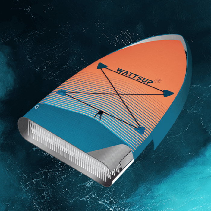 SUP מתנפח WATTSUP F11 – לוח חתירה מחוזק עם משטח EVA נגד החלקה, חרב מרכזית נשלפת ומבנה הידרודינמי ליציבות ושליטה. לפרטים נוספים כנסו ל-STORENET אתר היבואן הרשמי.