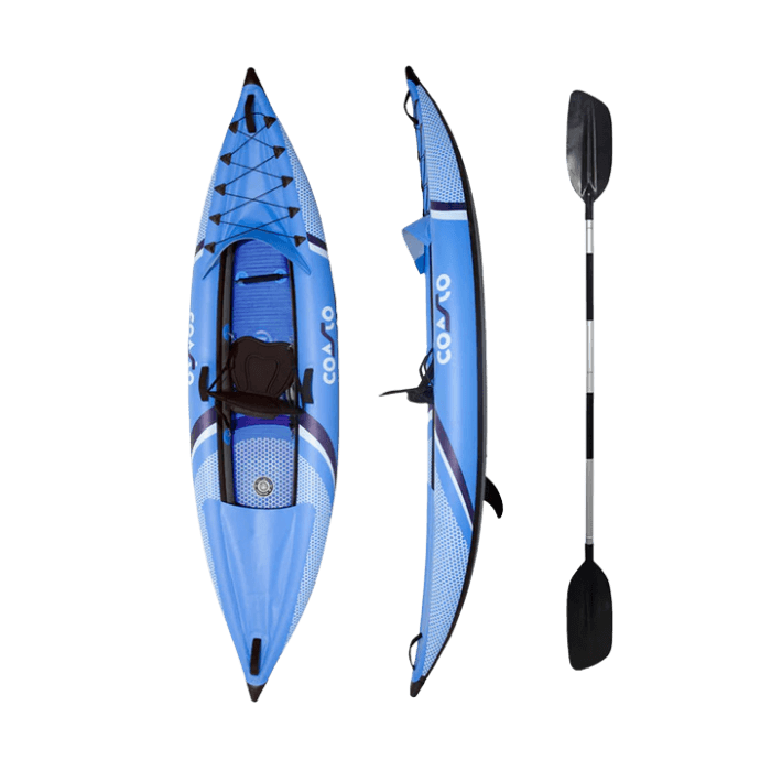 קיאק מתנפח ליחיד Coasto Lotus בצבע כחול-תכלת, עם חרטום מחודד לניווט חלק, מושב ניאופרן מתכוונן, טכנולוגיית Drop-Stitch, סנפיר מרכזי ותיק נשיאה מרופד. לפרטים נוספים כנסו ל-STORENET אתר היבואן הרשמי.