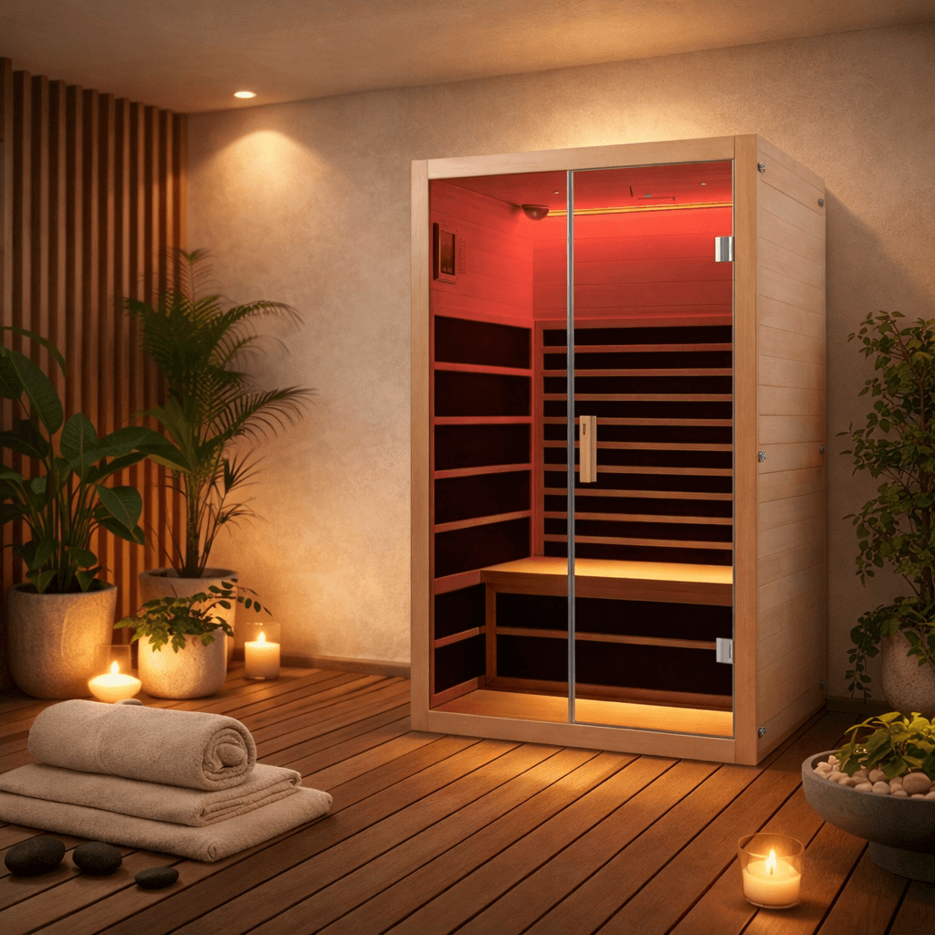 סאונת Infrared ORans Vine 1200 עם זכוכית מחוסמת, מערכת Bluetooth ותאורת כרומותרפיה פנימית